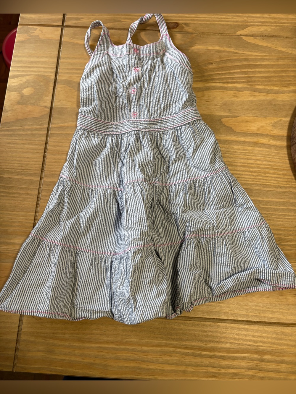 Cherokee Blue and White Striped Sundress with Pink Accents